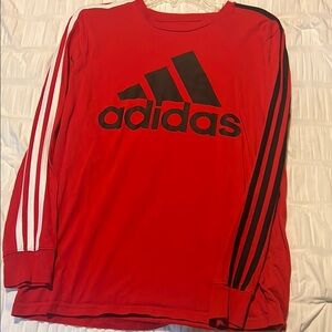 Adidas Red Long Sleeve with Black and White Stripes